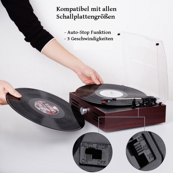 Cyberlux Retro Plattenspieler | Bluetooth | Line Out | Aux-In | Schallplattenspieler |