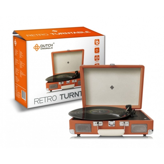 DUTCH ORIGINALS Retro Plattenspieler mit integrierten Lautsprechern, Vintage Vinyl Player für Schallplatten und Audiogeräte Brau