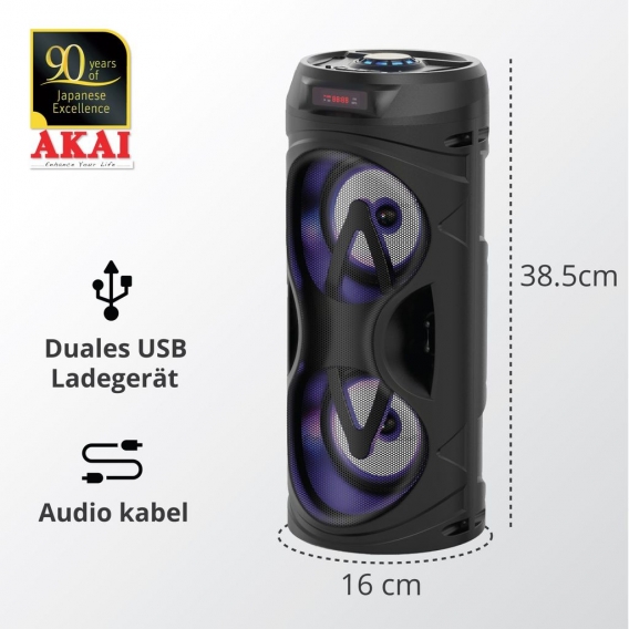 AKAI Bluetooth-KAKAORE-Lautsprecher Aktiv,mit 2 4-Zoll-Subwoofer Std. ABTS-530BT, Funkcje głośnika:Bluetooth, Tryb wyjścia dźwię