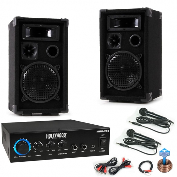 Musikanlage mit PA Boxen und Bluetooth Verstärker DJ-MINI 2