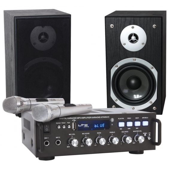 LTC Karaoke-Star 4 All-in-1 Bluetooth Karaoke Kompaktanlage Set (USB, 2x Mic, 2 Boxen, inkl. XLR-Kabel) schwarz