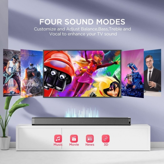 Bomaker Soundbar für TV Gerät, 2.0 Bluetooth Soundbar TV, 120 dB 37 Zoll Lautsprecher mit Surround-Sound, mit AUX, USB, Optisch 