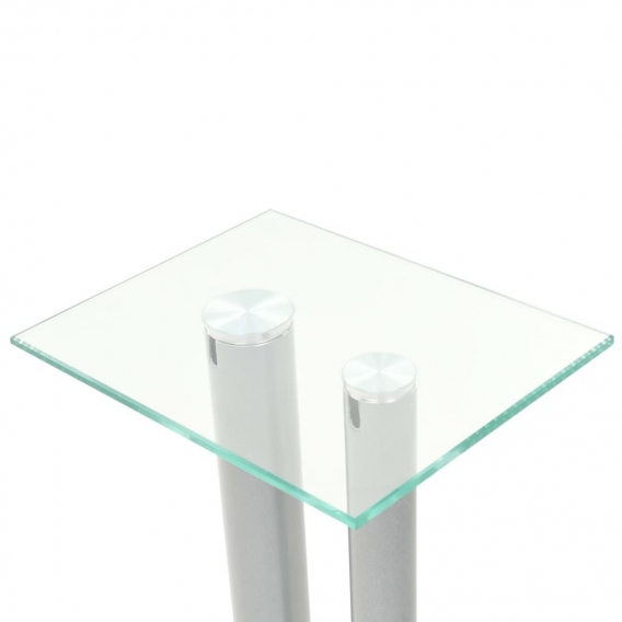 2 Stk. Lautsprecherständer Säulen-Design Hartglas Silbern, SIZE: 30 x 25 x 61 cm "CLORIS"