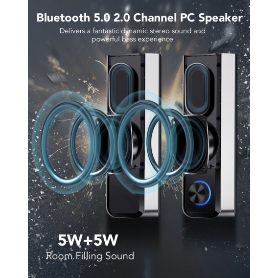 ELEGIANT PC Lautsprecher, bluetooth 5.0 Computer Lautsprecher trennbare 2.0 Kanal Stereoanlage Mini Soundbar mit Einstellbarer 4