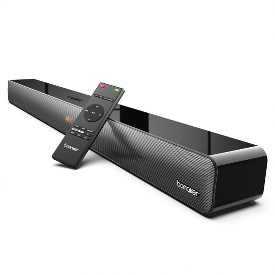 BOMAKER Soundbar für TV Geräte, 2.0 Kanal Soundbar mit integriertem Subwoofer, 2+7 EQ Modi, 3D Surround Sound, unterstützt Bluet