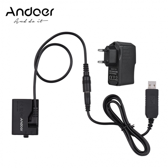 Andoer ACK-E10 5-V-USB-Dummy-Batterie-Gleichstromkoppler (Ersatz fuer LP-E10) mit Netzteil Kompatibel mit Canon EOS Rebel T3 / T
