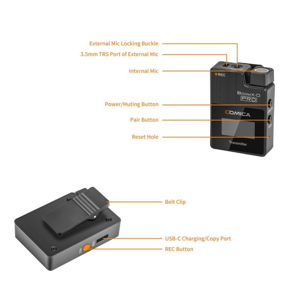 COMICA BoomX-D PRO D1 One-Trigger-One 2,4-G-Dual-Channel-Funkmikrofonsystem, integrierte 8-G-Speicherkarte, digitale und analoge