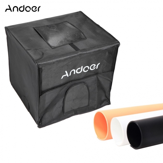 Andoer 40 * 35 * 35 cm klappbar Fotografie Studio LED Light Zelt Kit Softbox mit 2 Leuchtfelder 3 Farbe Kulissen Power Adapter T