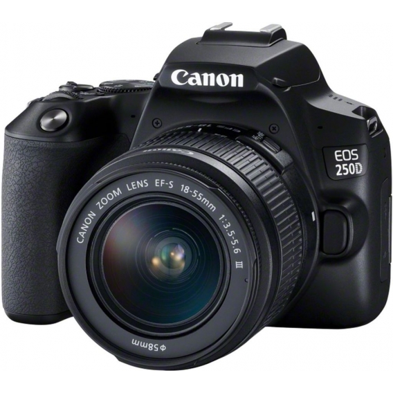 Canon EOS 250D + EF-S 18-55mm f/3.5-5.6 III, 24,1 MP, 6000 x 4000 Pixel, CMOS, 4K Ultra HD, Touchscreen, Schwarz
