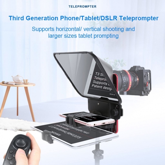 Bestview T3 Verbesserter Teleprompter-Prompter fuer Smartphones / Tablets / DSLR-Kameras mit Fernbedienungsobjektiv Adapterring 