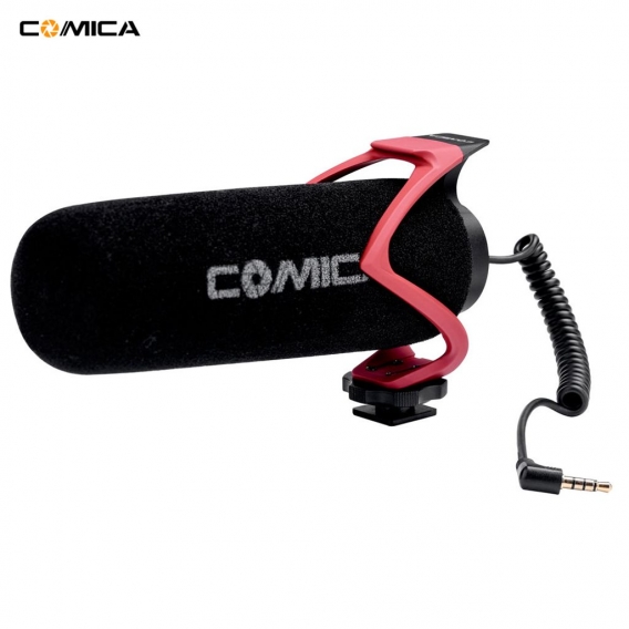 COMICA CVM-V30 LITE Mikrofon mit Super-Niere Polar Muster Cold-Schuh-Design Kondensator MIC fuer Smartphone-Kamera Rot
