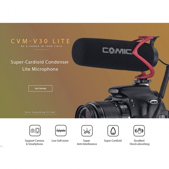 COMICA CVM-V30 LITE Mikrofon mit Super-Niere Polar Muster Cold-Schuh-Design Kondensator MIC fuer Smartphone-Kamera Rot