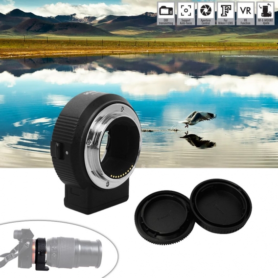 Commlite ENF-E1 Adapterring fuer elektrische Objektivhalterung AF Autofokus VR Einstellbare Blendenbelichtung fuer Nikon F-Mount