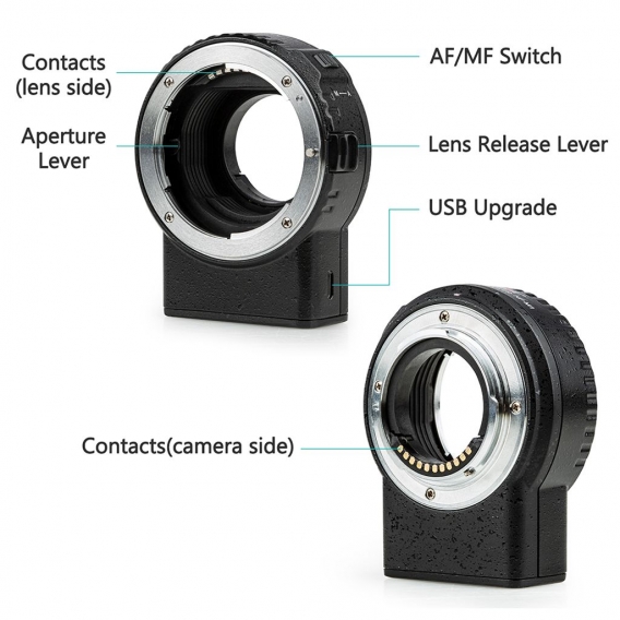 Unterstuetzung fuer Viltrox NF-M1-Adapter fuer Autofokus-Objektivhalterung VR EXIF-uebertragung Kompatibel mit Nikon F-Mount-Obj