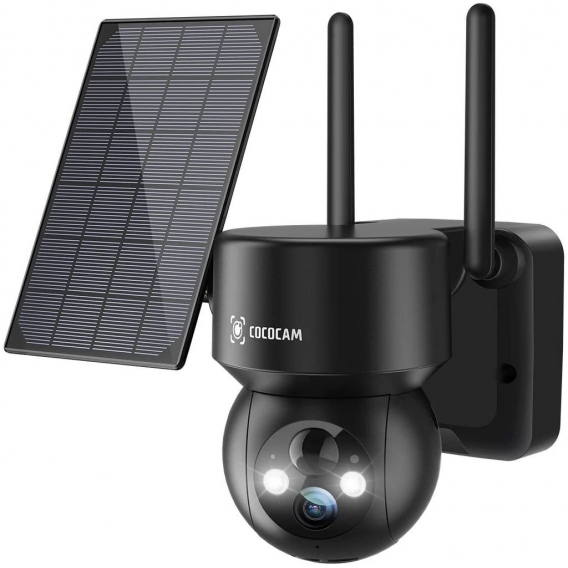 COCOCAM DQ201 schwarze akkubetriebene 2MP WLAN Überwachungskamera mit Solarpanel