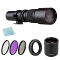 Kamera Superteleobjektiv 500 mm F/8.0-32 Manueller Zoom T-Mount + UV/CPL/FLD Filter + 2X 500 mm Telekonverter Objektiv + T2-AI A