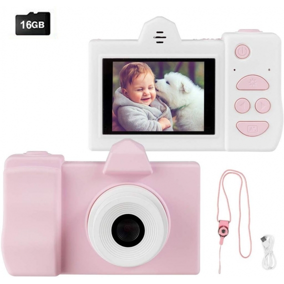COSTWAY 18MP/720P HD Kinderkamera, Kinder-Videokamera mit Schutzhuelle, Digitalkamera mit 2 Zoll Bildschirm, inkl. Trageband, 16