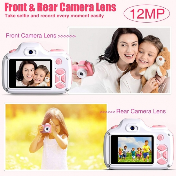 Kinder Kamera, Digital Fotokamera Selfie und Videokamera mit 12 Megapixel/ Dual Lens/ 2 Inch Bildschirm/ 1080P HD, Geburtstagsge