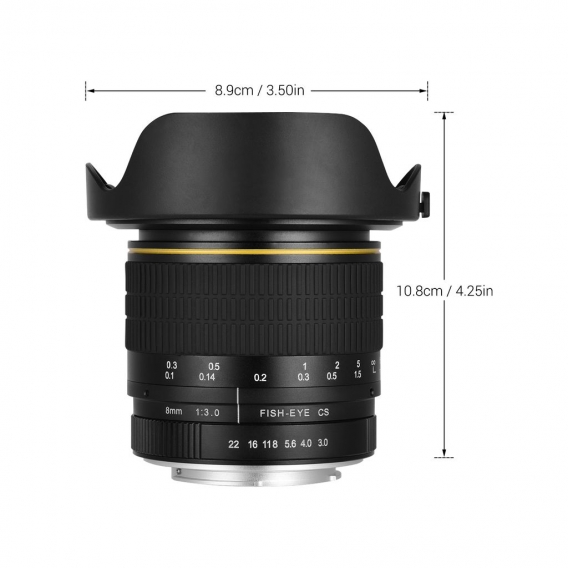 8 mm f3.0 Fisheye-Objektiv APS-C Manueller Fokus Ultraweitwinkel fuer APS-C Kompatibel mit Nikon-Kamera