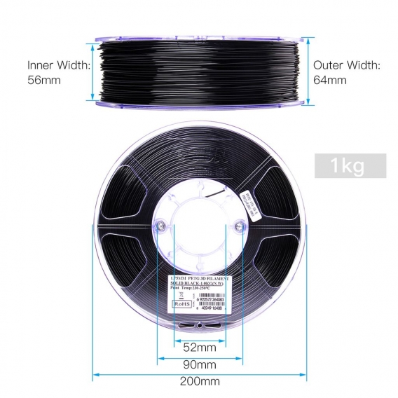 eSUN PETG 1,75 mm 3D-Drucker Filamentdruck Verbrauchsmaterial Maßgenauigkeit: +/- 0,05 mm 1 kg (2,2 lb) Spulenmaterial Nachfüllu