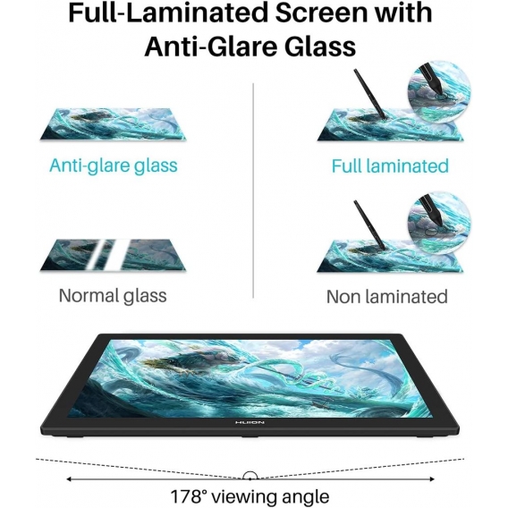 HUION Kamvas Pro 24 4K UHD Grafiktablett mit volllaminiertem Display entspiegeltes Glas 140 % sRGB - batterieloser Stylus 8192 S