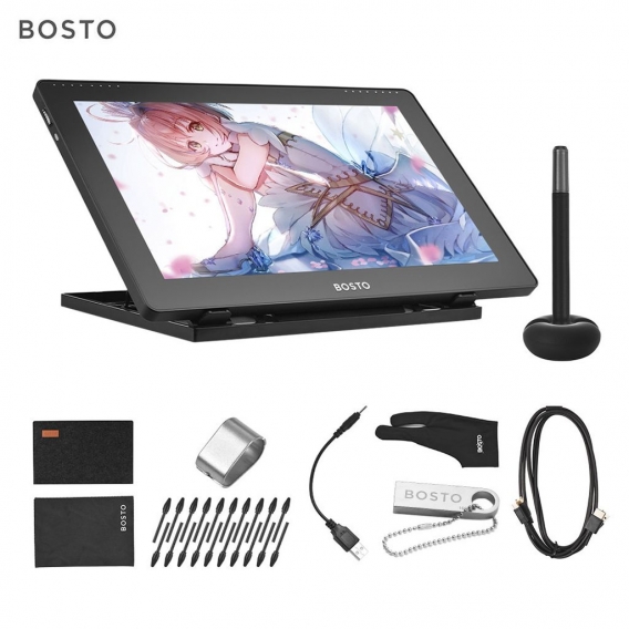 BOSTO 16HDK 15,6-Zoll Grafiktablett unterstützt kapazitiven Touchscreen 8192 Druckstufe mit geringem Verbrauch und interaktivem 