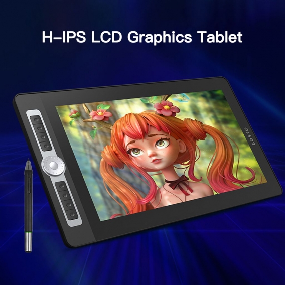 Grafiktablett BOSTO 16HD Pro Portable 15,6-Zoll-H-IPS-LCD-Grafik-Zeichen-Tablet-Display Digital Art Drawing Pad 8192 Druckstufe 