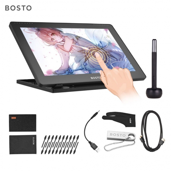 BOSTO 16HDT 15,6-Zoll Grafiktablett unterstützt kapazitiven Touchscreen 8192 Druckstufe mit geringem Verbrauch und interaktivem 