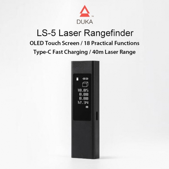 Duka LS5 Lasermessung Laser-Entfernungsmesser mit OLED-Touchscreen Pythagoras-Modus Entfernungsbereich und Volumen messen Elektr
