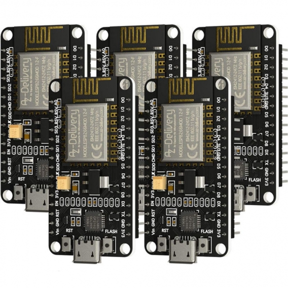 AZ-Delivery Mikrocontroller NodeMCU Lua Amica Modul V2 ESP8266 ESP-12F WIFI Wifi Development Board mit CP2102, 5x Amica