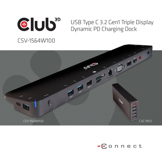 Club3D ChargingDock USB-C 3.2 -＞7xUSB/DP/HDMI/LAN/Audio 100W retail