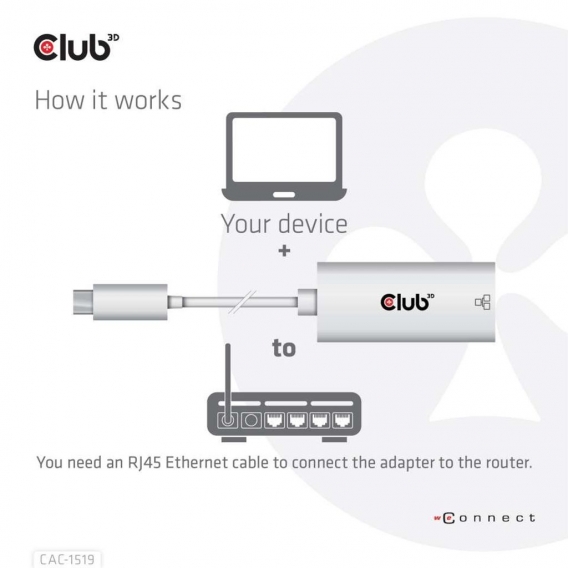 Club3D Adapter USB 3.2 Typ C ＞ RJ-45 Gigabit LAN   St/Bu retail