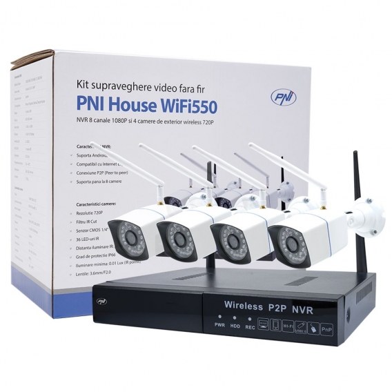 Videoüberwachungskit PNI House WiFi550 NVR 8-Kanal 1080P und 4 Wireless Wireless Outside 720P, P2P, IP66