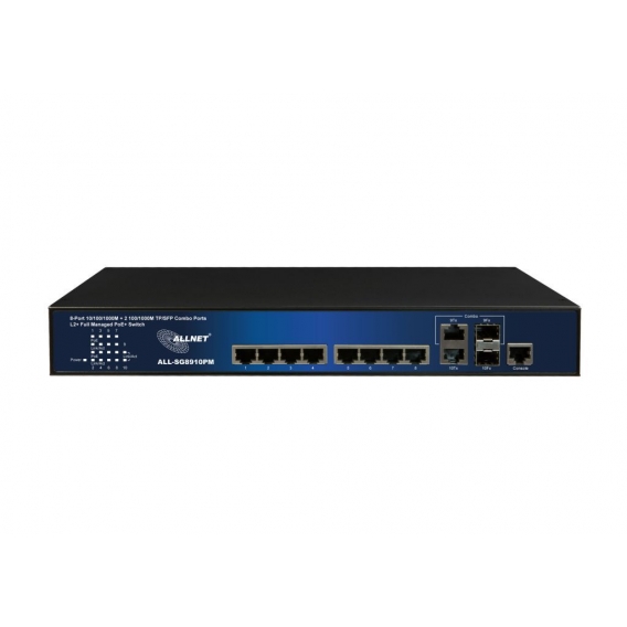 ALLNET Switch full managed 8 Port Gigabit 240W / 8x PoE+ / 2x LAN oder 2x SFP / 19" / "ALL-SG8910PM"