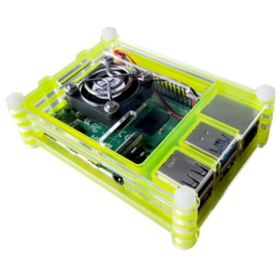 Gehäuse für Raspberry Pi 4 mit Lüfter, stackable, transparent/toxic green
