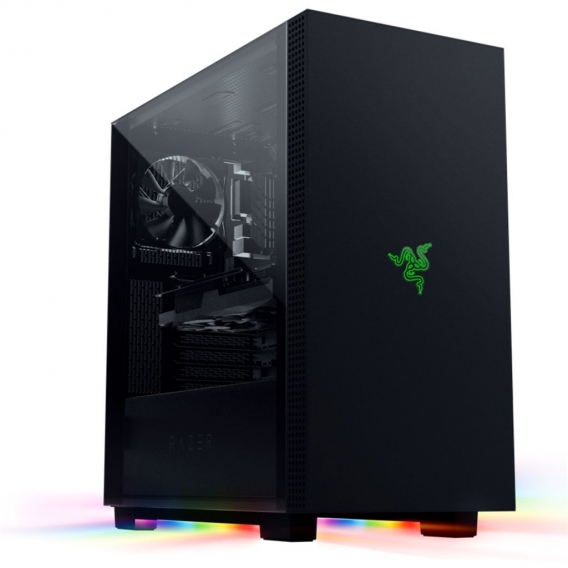 RAZER Tomahawk ATX MidTower Gaming Chassis Dual Side Tempered Glass Revolving Doors Ventilated Top Chroma RGB Underglow Lighting