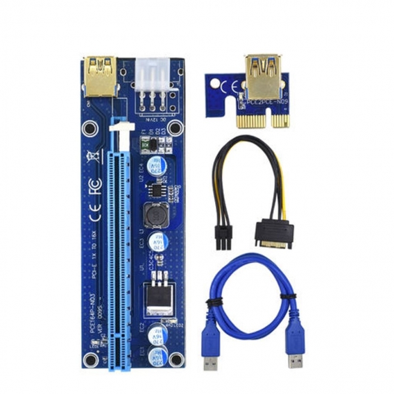 Gold 60cm VER009S PCI-E Riser PCIe 1x-16x USB 3.0 Blue BOEM - 280