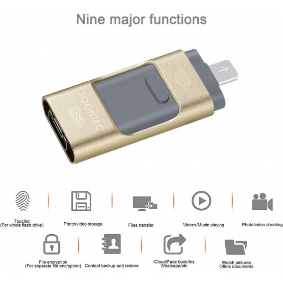 SOONTEC 128 GB Gold 3.0 USB-Stick Memory Stick 3 in1 MICRO USB/PC/iPhone