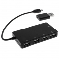 Micro USB Stecker auf 4x USB-A 2.0 Buchse USB Lade Hub + Micro USB Buchse Dongle Kabel - Schwarz