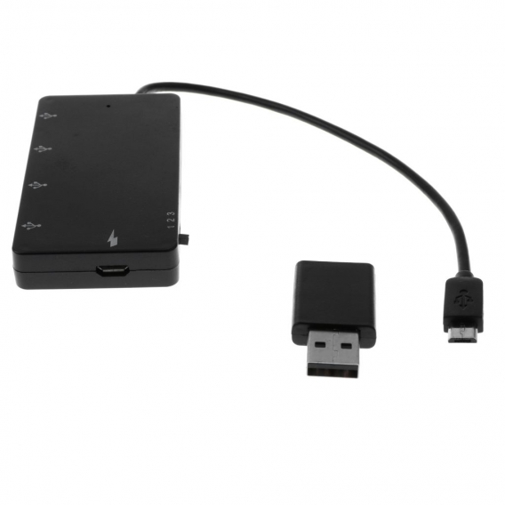 Micro USB Stecker auf 4x USB-A 2.0 Buchse USB Lade Hub + Micro USB Buchse Dongle Kabel - Schwarz