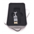 Onwomania Katze Silber aus Metall flach USB Stick in Alu Geschenkbox 64 GB USB 2.0