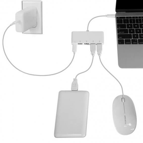 Macally UC3HUB4C, USB-C 3.1 Hub mit 4 Ports + 1xUSB-C, 10 cm Kabel, weiß