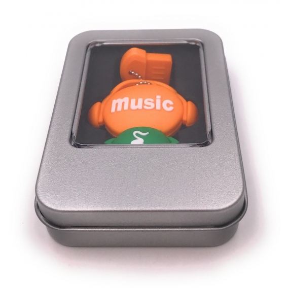 Onwomania Musicman Musik Kopfhörer Männchen Fugur orange grün USB Stick in Alu Geschenkbox 8 GB USB 2.0