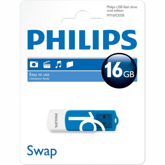 USB 2.0 Stick Philips FM16FD05B/10, 16GB, Vivid Edition, White, Blue