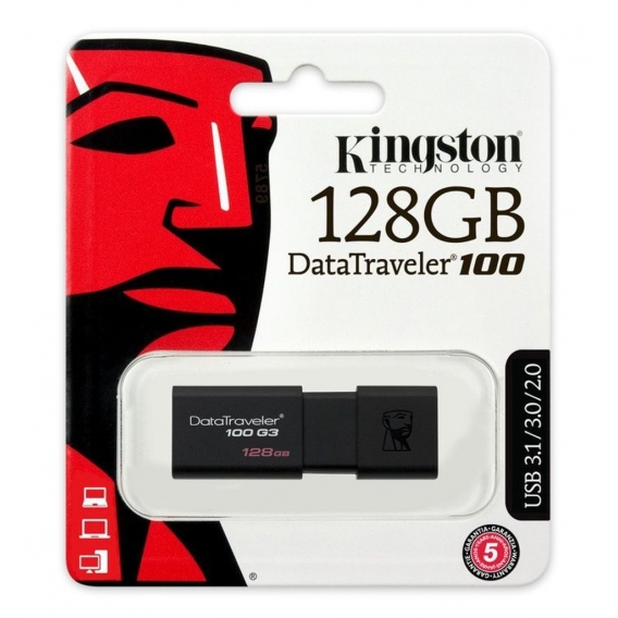 Kingston 3.0 USB Speicherstick DT100G3/128GB mit  generischem schwarzen Schlüsselband