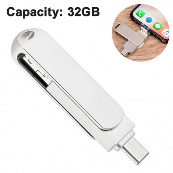 USB Flash Laufwerk 3 in 1 USB 3.0 Speicherstick Laufwerk Externer Speicher für Smartphones, iPhone，Tablets,Laptops,PC(32 GB)