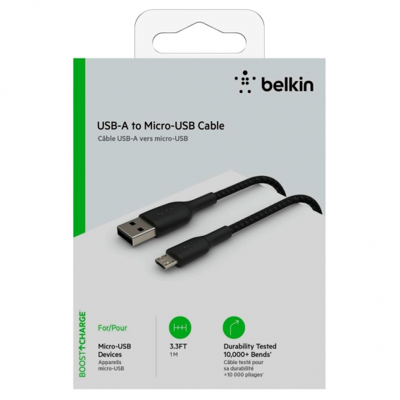 Belkin Micro-USB-Kabel ummantelt 1m schwarz          CAB007bt1MBK