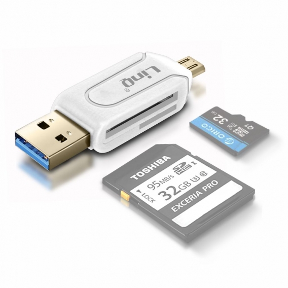 LinQ OTG SD/Micro SD Kartenleser mit USB/Micro USB Anschluss – Weiß