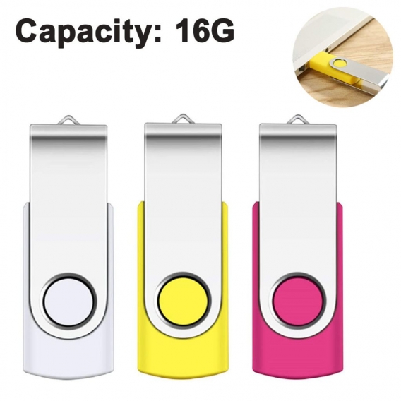 3 Stück Speicherstick USB 2.0-Flash-Laufwerk Erinnerung Stick Datenspeicher Schwenkbares Flash-Laufwerk mit Kappe(16 GB, Weiß + 