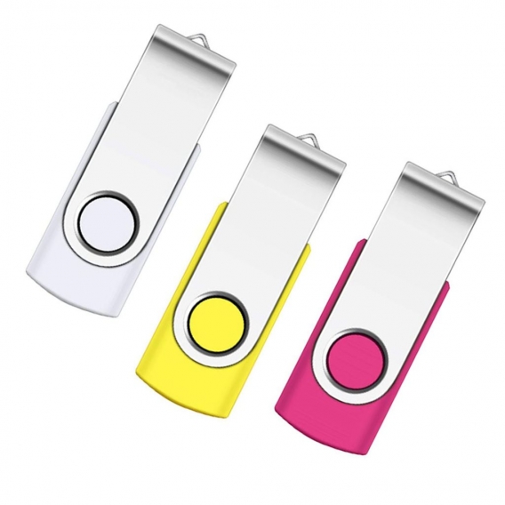 3 Stück Speicherstick USB 2.0-Flash-Laufwerk Erinnerung Stick Datenspeicher Schwenkbares Flash-Laufwerk mit Kappe(64 GB, Weiß + 